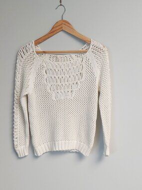 Maje 100% Cotton Long Sleeve Off White Sweater - Size S (1 in Euro Sizing)